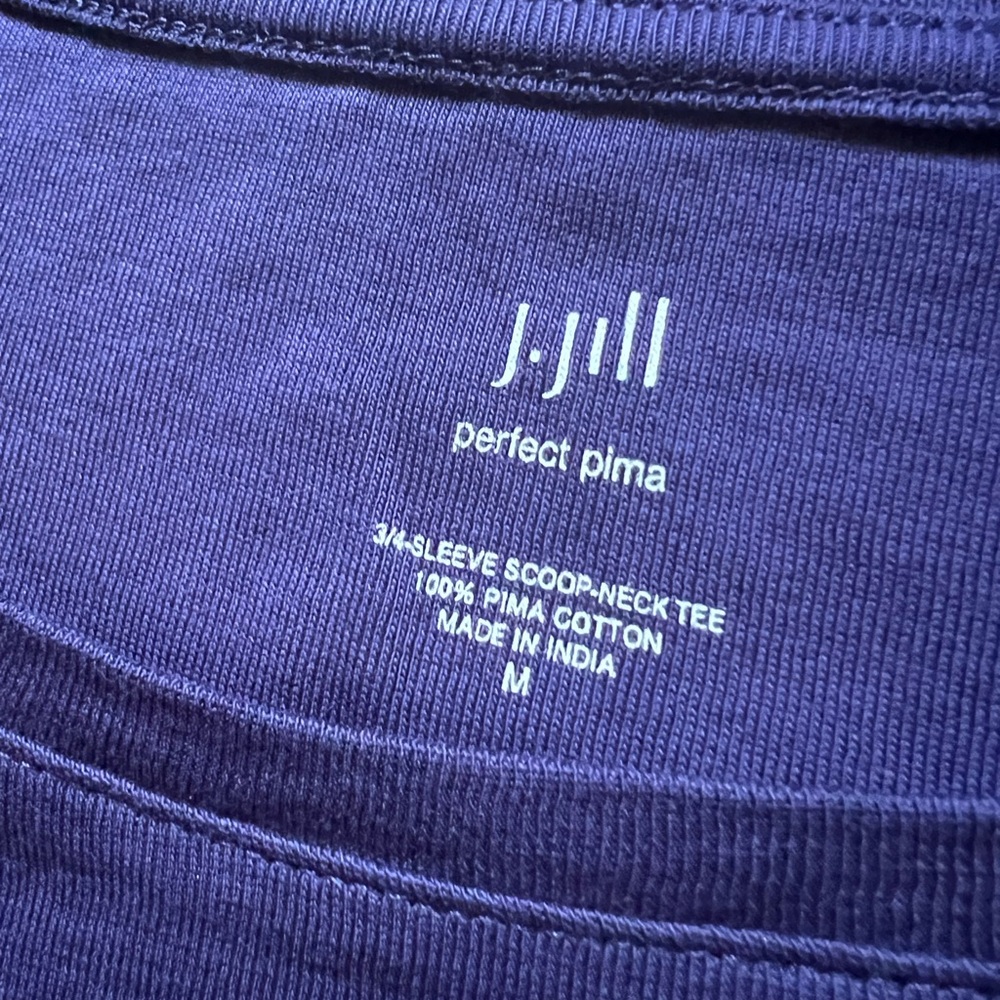 J. Jill purple perfect Pima cotton three-quarter sleeve scoop neck tea. - Picture 2 of 4